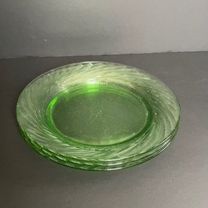Pyrex Green Glass 7.5” Cake Salad Plates Lot X3 Dinnerware Dishes Vintage